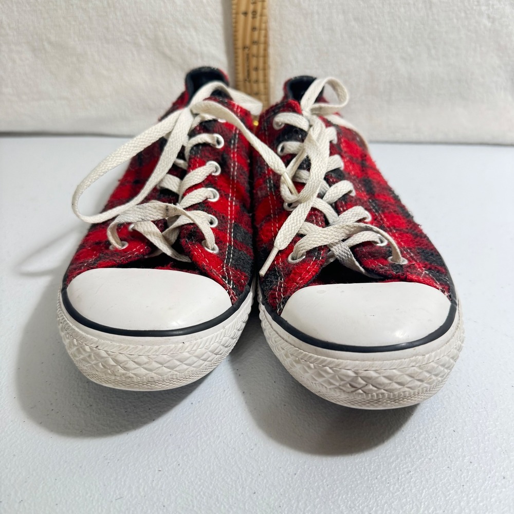 Converse All Star Low Top Plaid Flannel Sneakers Youth Size 5 Red Black 649983F